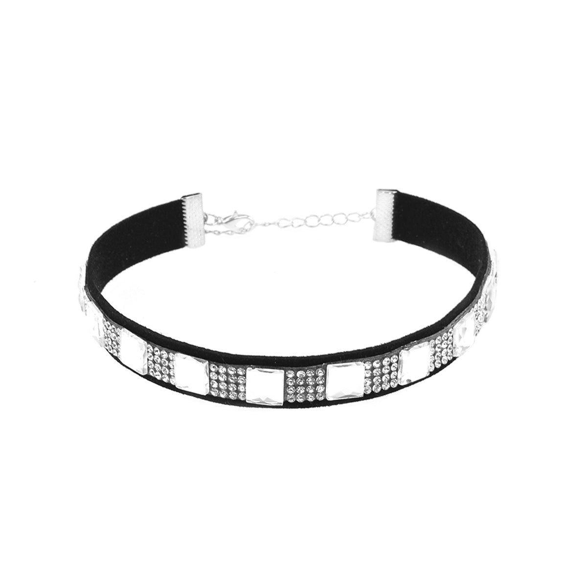 Wholesale Exaggerated Square Diamond Faux Suede Necklaces